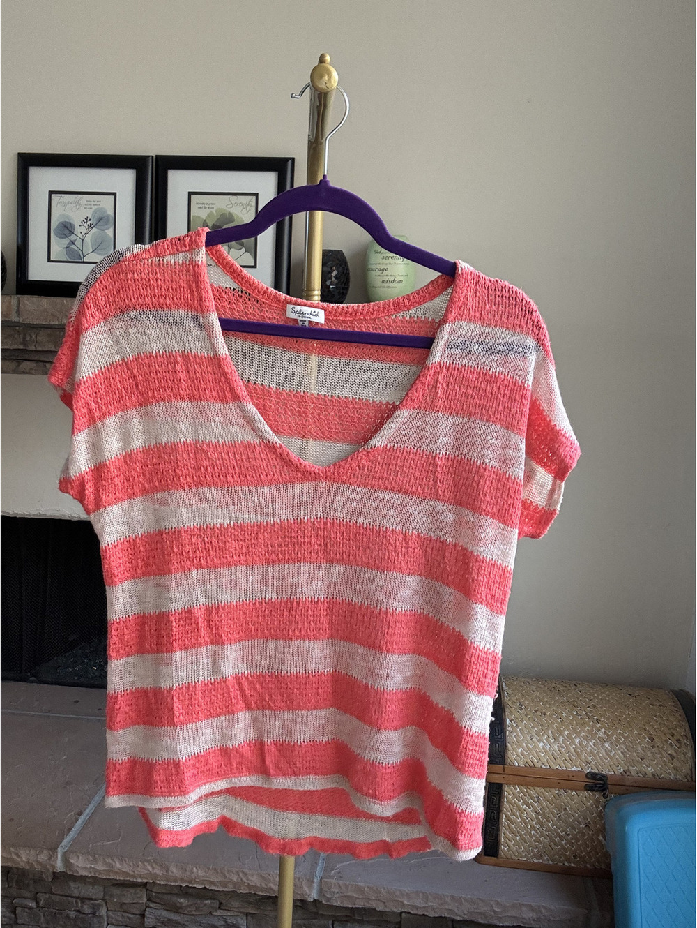 Splendid Sherbet-orange and taupe loose semi-sheer top Size XS